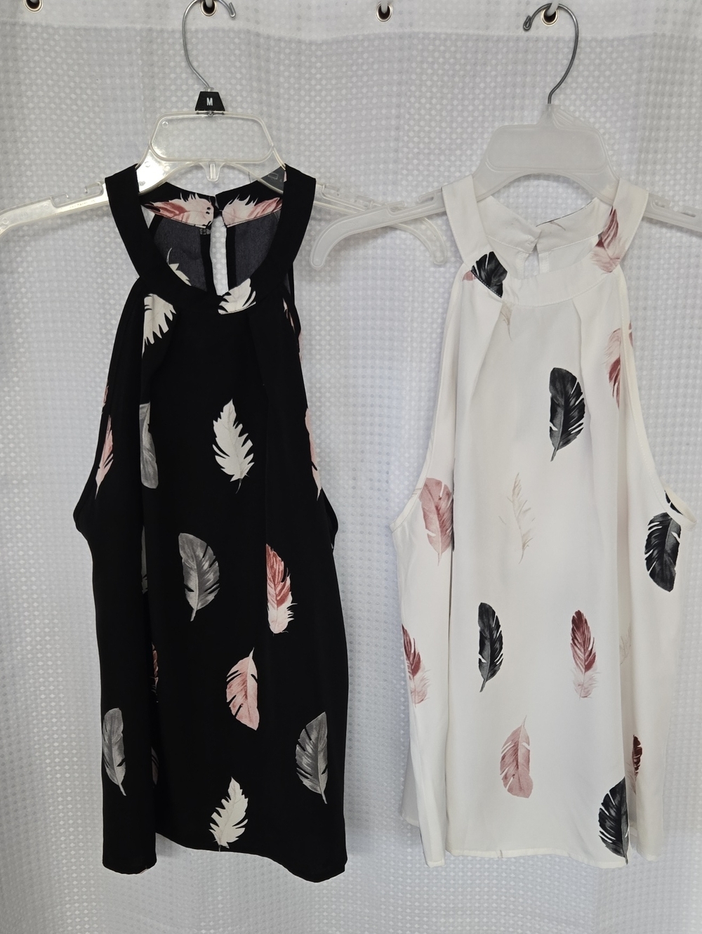 2 Girls Feather-Print Halter Dress Top - Black and White